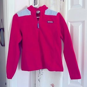 XS Vineyard Vines hot pink fleece pullover with seersucker shoulders